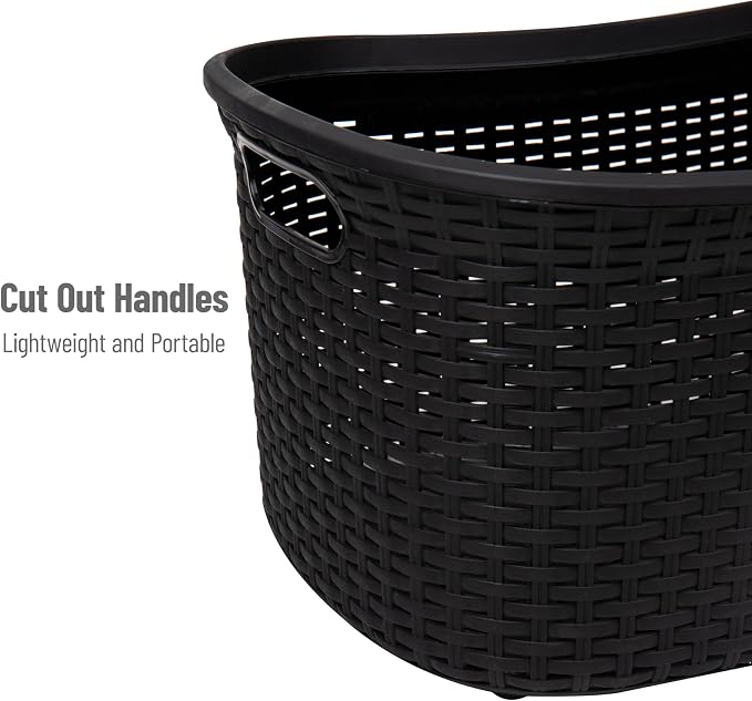 Mind Reader 40L Laundry Basket, Clothes Hamper, Premium Wicker Design, Plastic, Black - Image 4