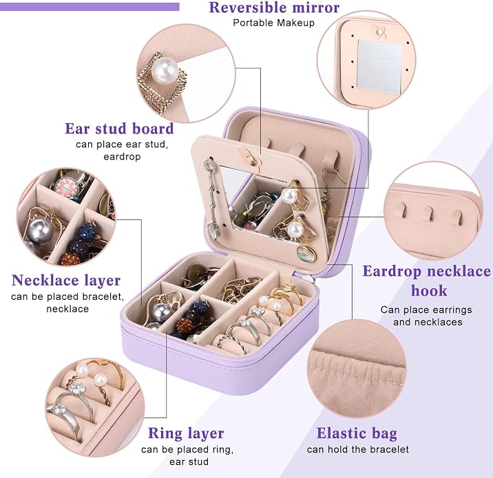 Hillban Bridesmaid Gifts Jewelry Box with Mirror, PU Leather Small Travel Jewelry Case Organizer Storage for Women Girls - Image 4