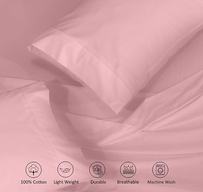 RUVANTI 100% Cotton Sheets – Full Size Percale Bedding, Cooling & Breathable, Durable with a Crisp, Soft & Comfortable Feel, 16" Deep Pocket, 4-Piece Set, Bridal Rose