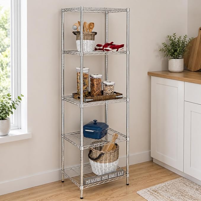 Honey-Can-Do 5-Tier Heavy Duty Adjustable Shelving Unit, 250-lb Per Shelf NSF Certified Metal Storage Rack, Chrome Wire Shelf for Kitchen Pantry Garage, 24 x 18 x 72 in - Image 2