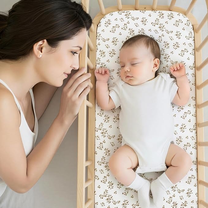 Basumee Muslin Bassinet Sheets for Baby Girl Boy 2 Pack Soft Breathable Baby Bedside Bassinet Fitted Sheets with Bottom Elastic Band Mattress Cover for Rectangle Oval Hourglass Bassinets