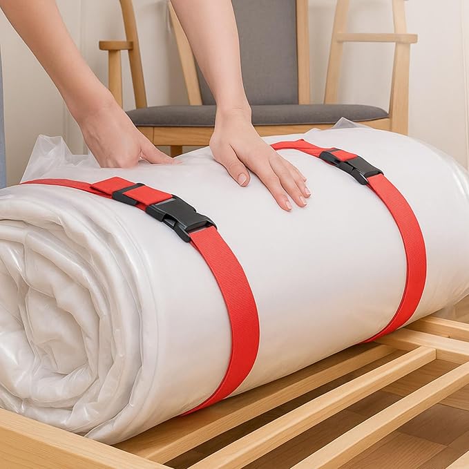 2 Pcs 60" x 2" Mattress Topper Straps Adjustable Memory Foam Packing Straps with Buckles for Home Mattress Moving or Storage, Orange