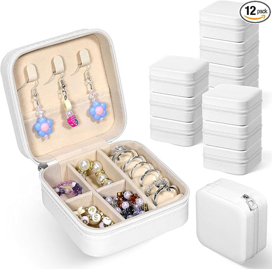 12 Pack Small Travel Jewelry Box Bulk Bridesmaid Proposal Gift Boxes Portable Mini Travel Jewelry Case PU Leather Earring Storage Box with Dividers for Women Girls Rings Necklace Earring Organizer by Unknown