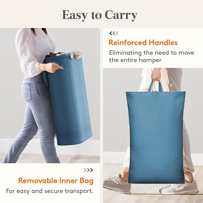 Lifewit Slim Laundry Basket with Lid, Narrow Large Laundry Hamper with Plastic Handles and Removable Bag, Tall Foldable Dirty Clothes Hampers for Laundry Room, Bedroom, Bathroom, Dorm, 75L Dark Blue - Image 8