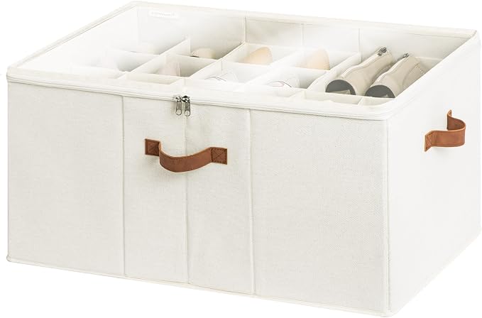 StorageWorks Shoe Organizer for Closet, Fits up to 24 Pairs, Shoe Cubby Storage Containers with Adjustable Dividers and Clear Cover, Beige by StorageWorks