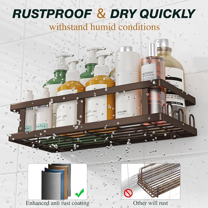 Youvip Shower Caddy Adhesive,No Drill Bathroom Organizer,Large Capacity Rustproof Shelves for Inside Shower,Bathroom Organizers and Storage,Bronze - Image 3