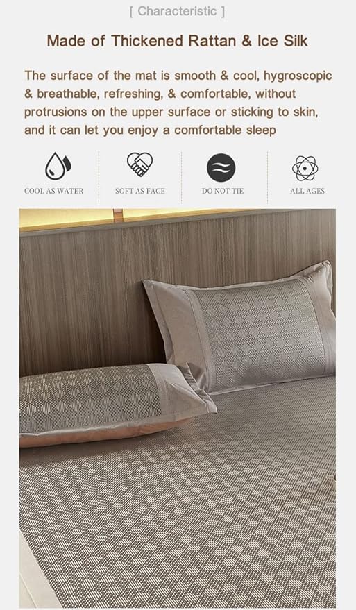Square Cooling Bedding Mat,Ice Silk Rattan Matting,Foldable Jacquard Mixed Ice Silk & Rattan Mat,冰藤席 (Blue, Full)