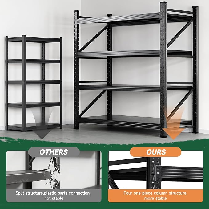 Letaya 3000LBS Storage Shelves Heavy Duty,70" H Garage Shelving Units, 4 Tier Adjustable Utility Rack Shelf,Large Metal Industrial Shelves,for Shop,Warehouse,Basement,Black (48" W x 24" D x 70" H) - Image 4