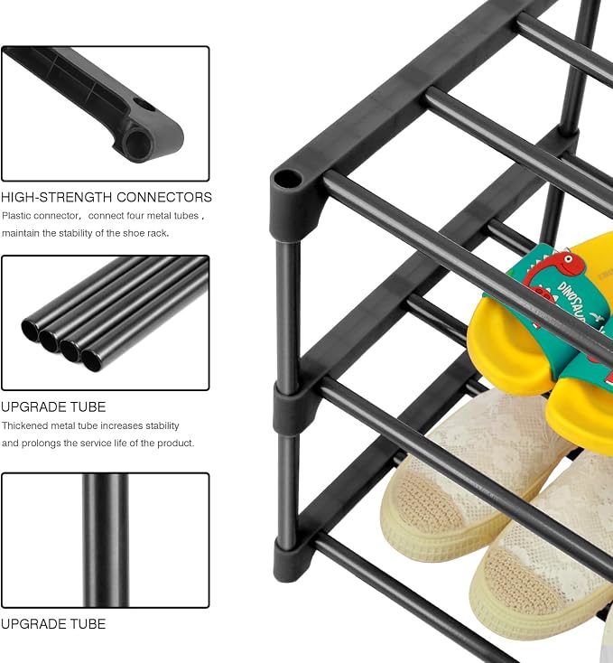 HITHIM 3-Tier Small Shoe Racks, Narrow Shoe Rack for 5-6 Pairs Shoe Storage,Kids Shoe Racks for Small Place,Lightweight Stackable Shoe Shelf Organizer for Closet,Black - Image 5