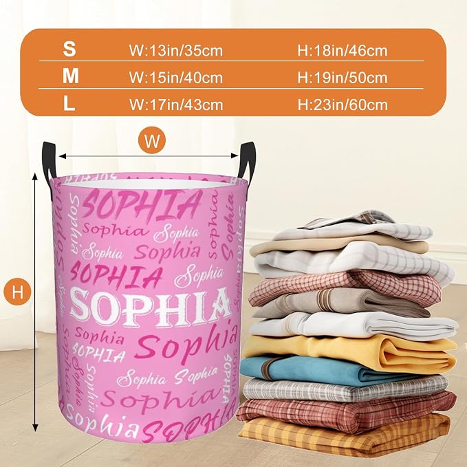Custom Name Laundry Hamper, Personalized Laundry Basket with Name for Baby Boys Girls, Customized Collapsible Dirty Clothes Hamper Storage with Handles for Bedroom Bathroom Dorm Room Decor - Image 3