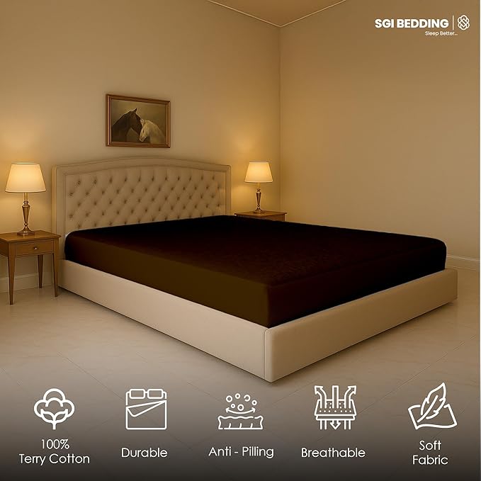SGI bedding Waterproof Short Alaskan King 80" x 108" Extra Large Bed Mattress Pad Cover, 18" Deep Pocket, Soft Noiseless & Breathable Fitted Sheet Style Mattress Protector – Chocolate