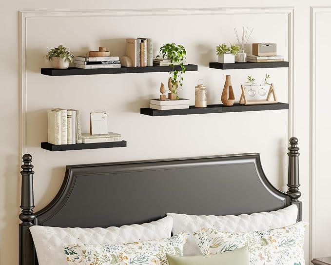 Fixwal Black Shelves, 15.8in Floating Shelves, Farmhouse Shelf Wall Decor for Bathroom, Bedroom, Living and Kitchen Set of 6 - Image 7