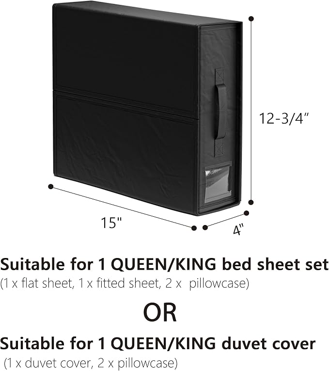 SUOCO SheetCube Bed Sheet Organizers and Storage 4 Pack, Foldable Linen Closet Organizer, Bedding Folder Storage Box Container for Blanket, Duvet Cover Set, Bed Sheet Set - Black - Image 4