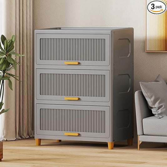 3 Tier Large Storage Bins with 1 Lid, 157QT Closet Organizers and Storage, Drawers Flip Open Large Plastic Storage Containers for Living Room, Office, Dorm (3 Tiers)