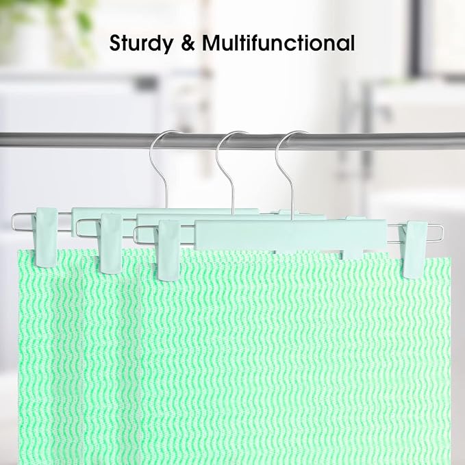 GUANJUNE Clothes Pants Hangers, Space-Saving Skirt Holders with 360 ° Swivel Hooks, Adjustable Clips, Trouser Hangers, Clothes Coat Garment Jeans Hangers (10 Pack, Green) - Image 6