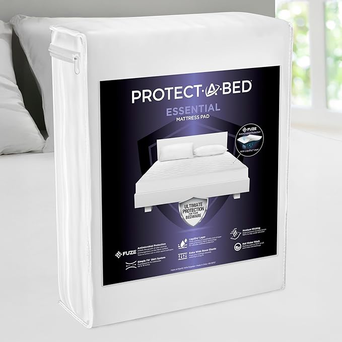 Protect-A-Bed Essential Mattress Pad Twin XL, 100% Waterproof, Dust Mite Barrier Mattress Pad, Breathable & Quiet, Antimicrobial, Fits 11"-18" Mattresses