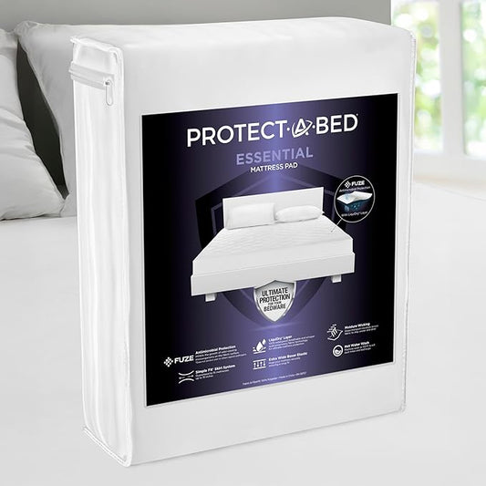 Protect-A-Bed Essential Mattress Pad Twin, 100% Waterproof, Dust Mite Barrier Mattress Pad, Breathable & Quiet, Antimicrobial, Fits 11"-18" Mattresses
