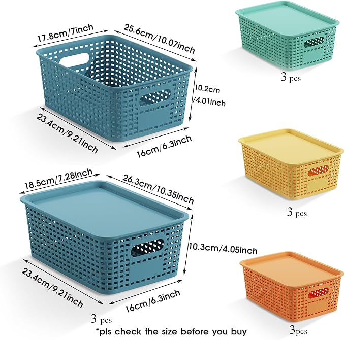 ORGIDOL Plastic Storage Basket with Lids 12 Pack Stackable Colorful Storage Bins Containers with Lid, Decorative Storage Boxes for Organizing Shelves, Drawers, Playroom, Classroom, Office, Closet - Image 7