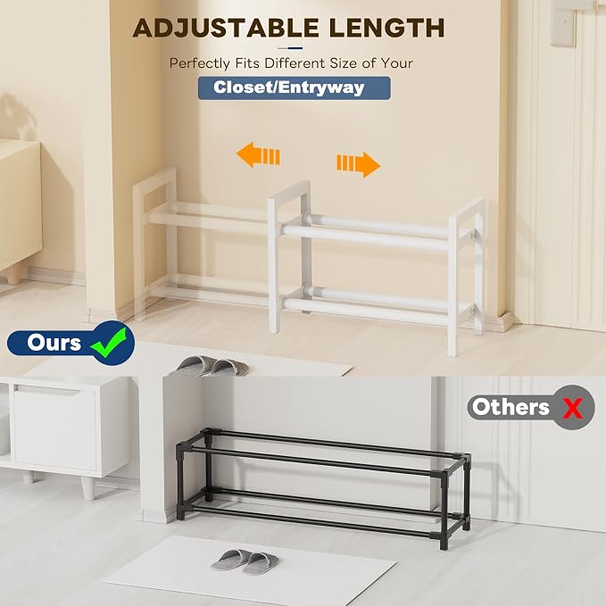 Mavivegue Expandable Shoe Rack, 2-Tier Adjustable Shoe Organizer, Shoe Shelf for Closet, Entryway, Front Door - Image 4