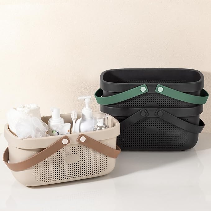 JiatuA Plastic Storage Basket with Handle Portable Shower Caddy Tote Organizer Basket Bin for Bathroom Kitchen Dorm Room Bedroom, Black - Image 7