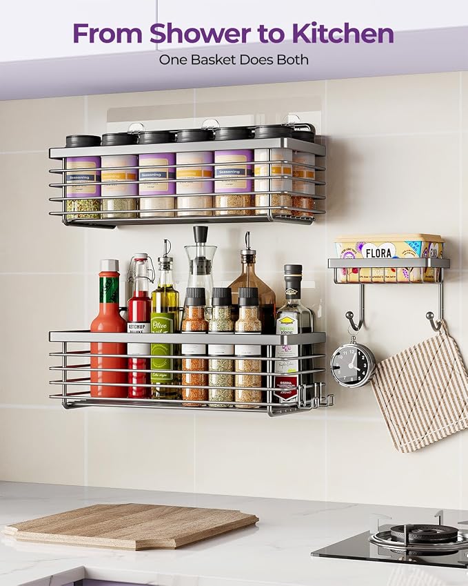 ODesign Shower Caddy 3 Pack SUS304 Stainless Steel-No Drilling-Shower Bathroom Shelves Rack,Rustproof Wall Mounted,Adhesive Shower Shelf Basket Organizer-Grey - Image 6