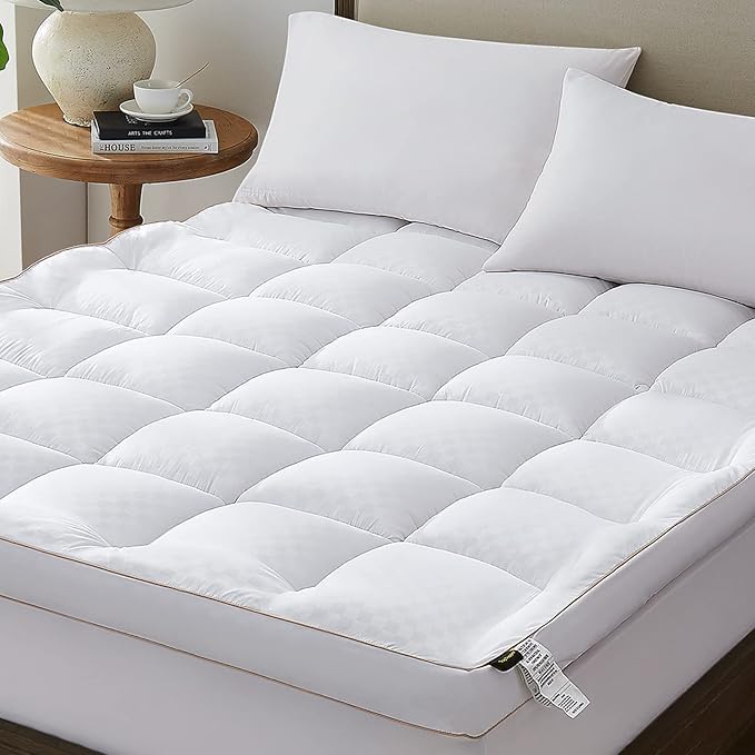 Mattress Topper Queen, Cooling Mattress Pad Cover for Hot Sleepers, Extra Thick 5D Snow Down Alternative Overfilled Plush Pillow Top with 8-21 Inch Deep Pocket -60"x80" Cream White