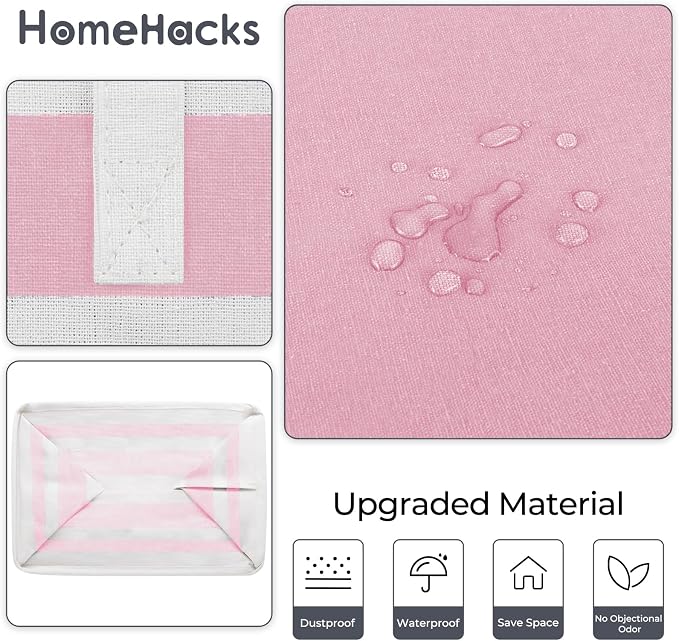 HomeHacks 2 Pack Large Laundry Baskets, Waterproof, Freestanding Laundry Hampers, Collapsible Clothes Hamper with Reinforced Handles in Laundry, College Dorm, Bathroom, Bedroom (Pink, 100Lx2) - Image 5