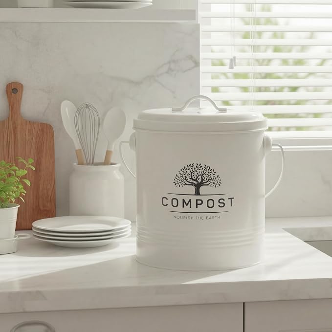 Perfnique Kitchen Compost Bin, 1.3 Gallon Countertop Compost Bin with Lid, Indoor Compost Bucket Includes Inner Bucket Liner and Carbon Filter, Small Compost Bin (Without Bags, Cream) - Image 9