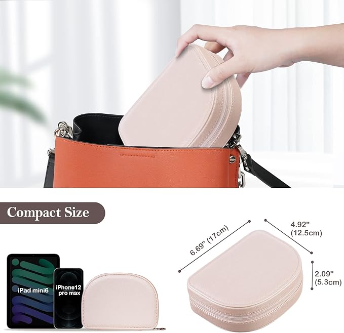 ProCase Travel Size Jewelry Box, Medium Portable Seashell-Shaped Jewelry Case, 2 Layer Jewelry Organizer in PU Leather for Women -Champagne - Image 5