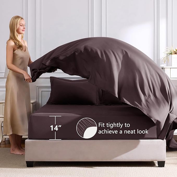 CozyLux Queen Comforter Set Cocoa Powder - Bed in a Bag Queen Size 7 Pieces, Luxury Soft Bed Set for All Seasons, Bedding Set with Down Alternative Comforter, Sheets, Pillowcases & Shams