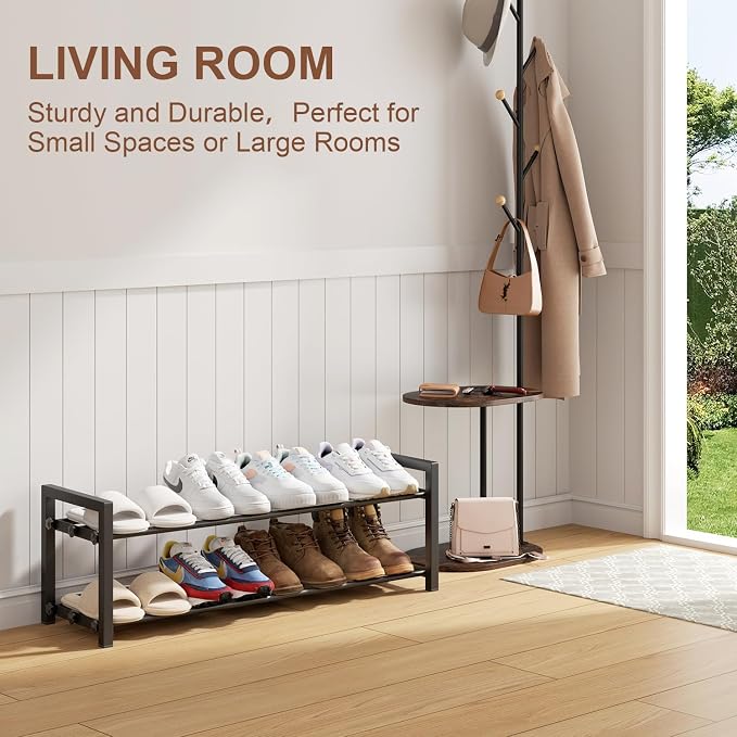 2-Tier Expandable Shoe Rack,Adjustable Shoe Shelf Storage Organizer Heavy Duty Metal Free Standing Shoe Rack for Entryway Closet Doorway (Black) - Image 3