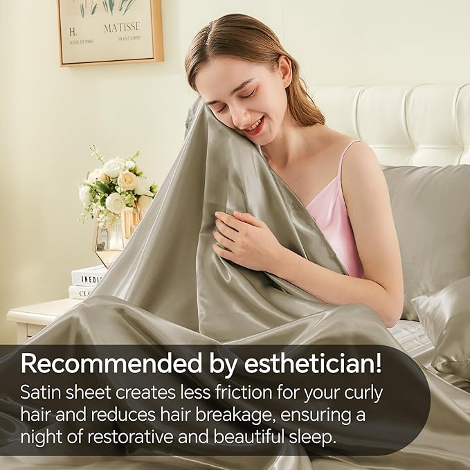 BEDELITE Satin Sheets Twin XL Size Bed Set, Luxury Soft Taupe Silky Sheets for Hair and Skin, Similar to Silk Bed Sheets Set 3 Pieces with 1 Deep Pocket Fitted Sheet, 1 Flat Sheet, and 1 Pillowcase