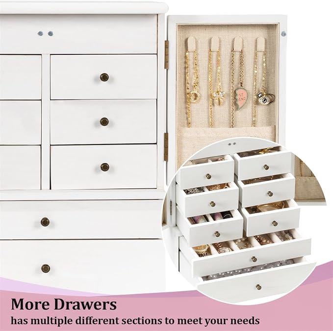 Emfogo Jewelry Box for Women Wooden Jewelry Boxes & Organizers 5-Layer Rustic Large Jewelry Organizer Box with Mirror & 8 Drawers for Rings Earrings Necklaces Bracelets Women Girls Gifts - Image 6