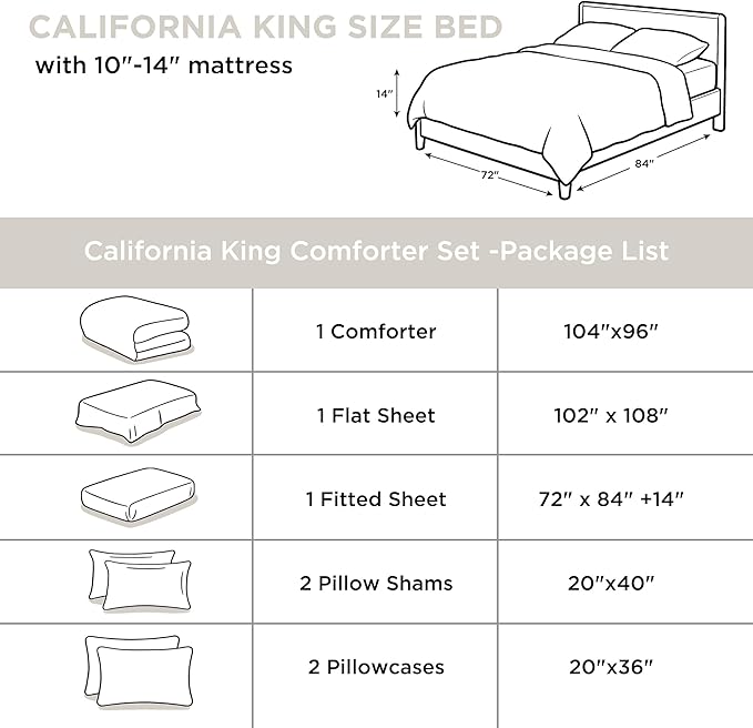 Andency White California King Comforter Set - 7 Pieces Bed in a Bag Cal King Bedding Comforter Sets, Summer Solid Soft Lightweight Comforter with Fitted Sheets, Flat Sheets, Pillowcases & Shams