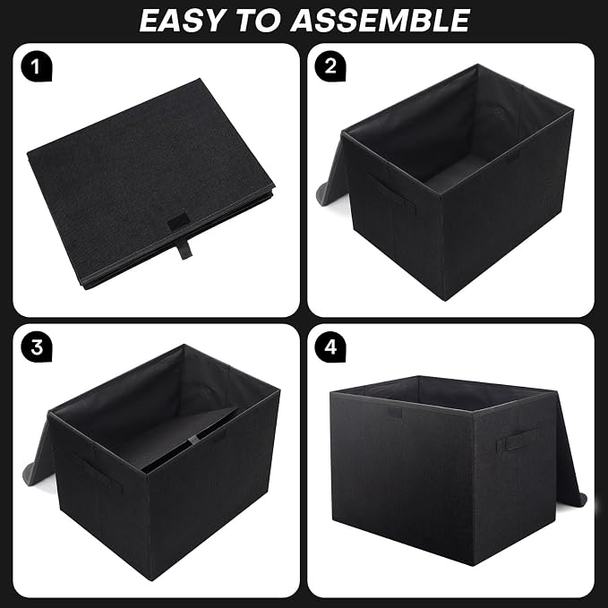 Bagnizer Large 42 Quarts Fabric Storage Bins with Lids [2-Pack] Linen Collapsible Foldable Storage Cubes, Closet Organizer Containers boxes with Handles for Home Office (16.7 x 12 x 12, Black) - Image 5