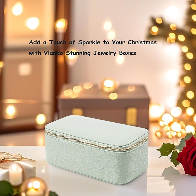 VLANDO Travel Jewelry Box Organizer – Portable PU Leather Jewelry Case with 6/8/12 Zippered Pouches, Compact Storage for Earrings Rings Necklaces Bracelets, Menthol Mambo - Image 5