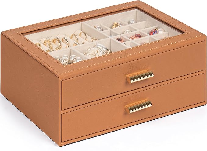 AKOZLIN Jewelry Box with Clear Lid Functional Leather Jewelry Storage Organizer Case 2 Drawers for Women Girls Necklace Ring Bracelet Earring by AKOZLIN