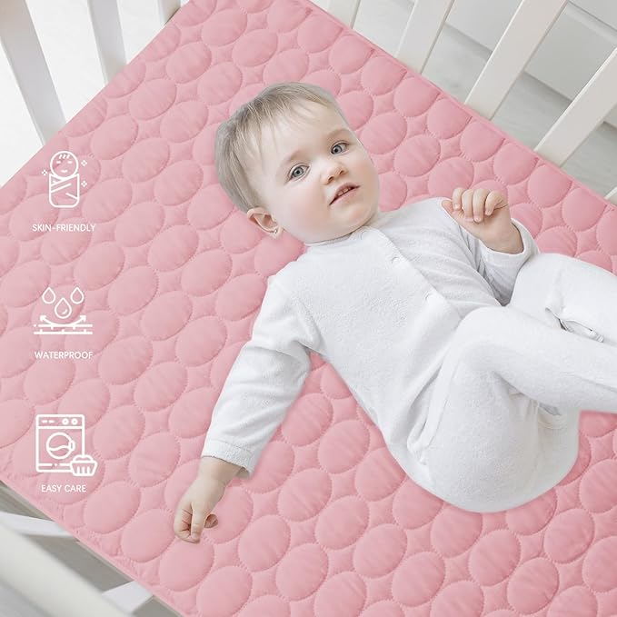 Biloban Crib Mattress Protector Pad Waterproof, Toddler Waterproof Crib Mattress Cover, Machine Washable & Dryer Fit Baby Toddler Bed Mattress Protector (Standard Size 52” x 28”), Pink