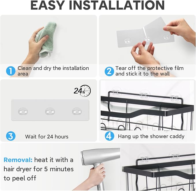 Lsnisni 12 Pack Clear Plastic Shower Caddy Adhesive Hooks, Strong Adhesive, Waterproof, No Drilling, 12 Count, Modern Style, Suitable for Bathroom and Kitchen - Image 5