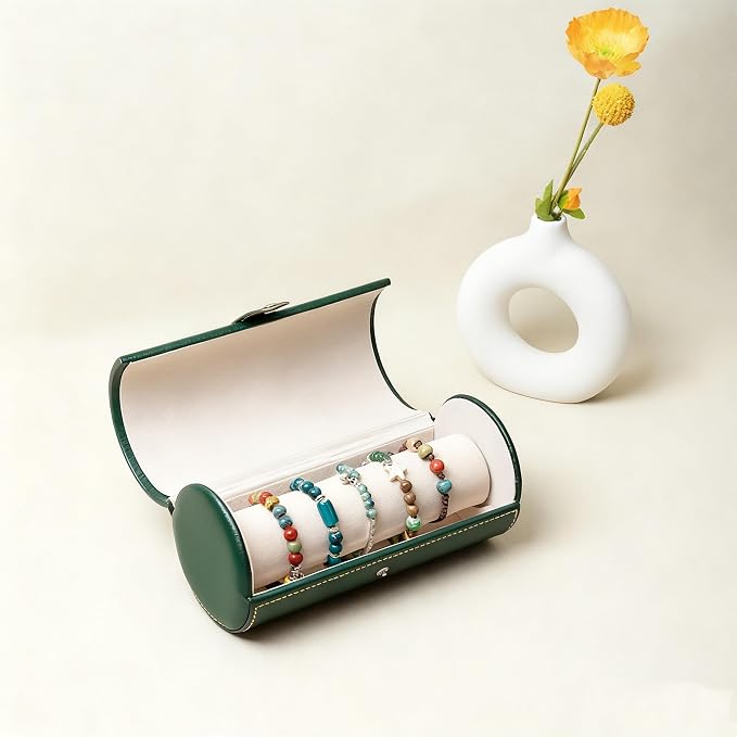 Jewelry Box for Bracelets – Vintage Leather Cylindrical Bangle Box Large Capacity Organizer for Cuffs, Bead Bangles, Travel Storage Case - Image 6