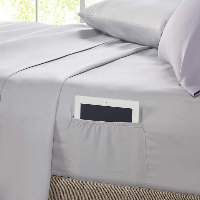 Comfort Spaces Bed in A Bag - Trendy Casual Design Cozy Comforter with Complete Sheet Set with Side Pocket, All Season Cover, Matching Shams Twin XL(66 in x 90 in), Kate, Grey/Purple 6 Piece