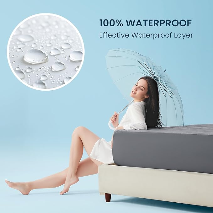 Sleep Zone Cooling Mattress Protector California King, Waterproof Bedding Pad for Hot Sleepers, Soft & Breathable Mattress Topper, Deep Pocket Mattress Cover，Hotel Quality (Dark Grey，California King)