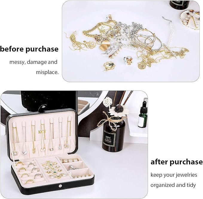KCY Travel Jewelry Organizer Box for Women Girls, Small Travel Jewelry Case, PU Leather Portable Jewellery Storage Boxes Display Holder for Ring Earrings Necklace Bracelet Bangle, Gifts, Black - Image 6