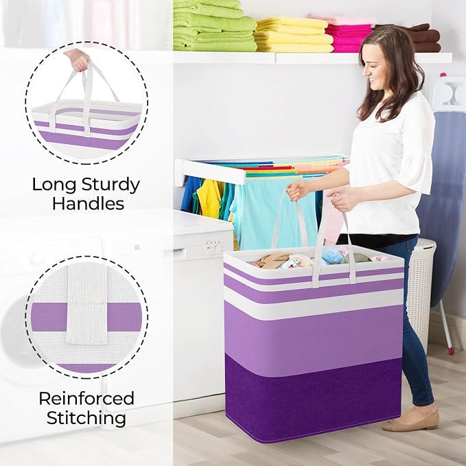 StorageRight Large Collapsible Laundry Basket Hamper with Easy Carry Handles，Freestanding Clothes Hampers for Laundry, Bedroom, Dorm, Towels, Toys, 100L, Purple - Image 4
