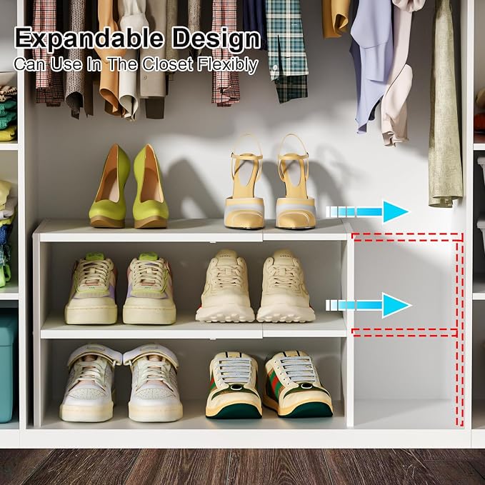 2 Pack White Shoe Rack for Closet, 2-Tier Expandable Small Shoe Shelf, Stackable Iron Wood Combination Shoe Organizer Racks Shelves for Closets, Entryway, Hallway, Garage, Holds 12-24 Pairs - Image 4
