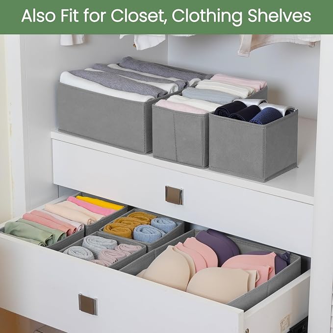 Criusia Drawer Organizer Clothes, 24 Pack Underwear Drawer Organizers, Foldable Closet Organizers and Storage Dresser Drawer Dividers Clothing Organizer for Clothes, Socks, Scarves, Bra, Ties (Grey) - Image 5