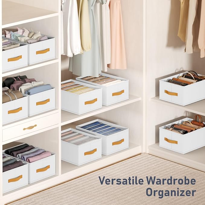 DIMJ Wardrobe Clothes Organizer - Foldable Closet Drawer Organizer Dividers for Jeans, Pants, Sweater, T Shirt, Storage Bins with Handles for Shelf - Image 6