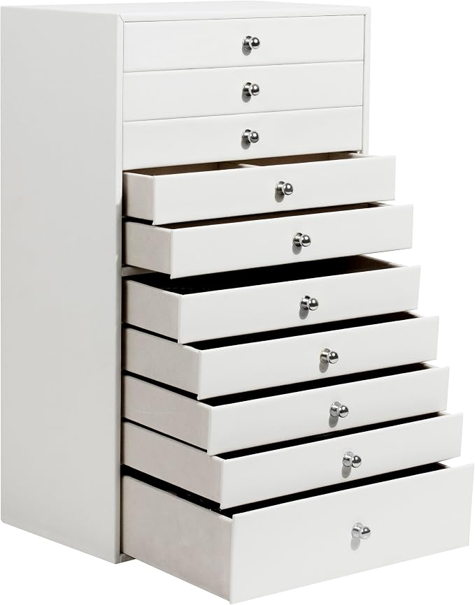 GUKA Large Jewelry Box, Jewelry Case with 10 Drawers for Big and Small Jewelry, Jewelry Storage Organizer for Watch Earrings Necklace Rings Bracelets, Birthday Wedding Gifts, White by GUKA