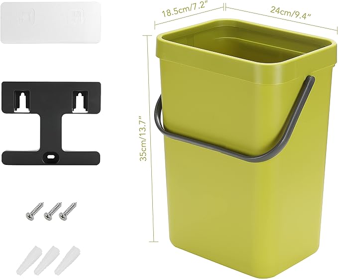 stonespace Small Trash Can with Lid，Mountable Indoor Compost Bucket, Hanging Trash Can with Lid for Cupboard/Bathroom/Bedroom/Office/Camping, 3.2 Gallon/12L Green - Image 7