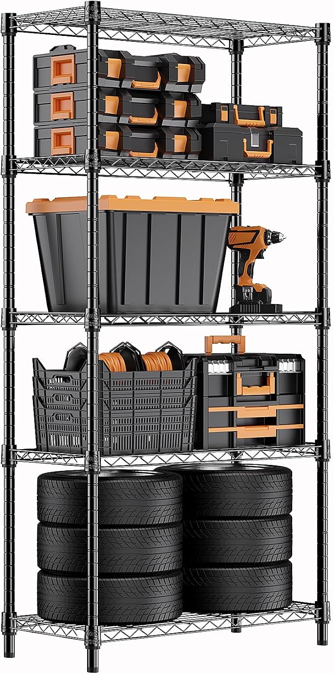 M MZG 1250 lbs Storage Shelving Utility Shelving Unit 5-Tier Utility Shelving Unit Steel Organizer Wire Rack for Home,Kitchen,Office (13.7" D x 23.6" W x 62.4" H) by MEIGAOPLASTICANDMETALHKCOLIMITED